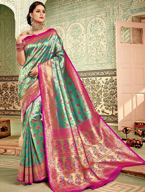 light green silk saree with blouse - 19684759 - Very Small Image - 1