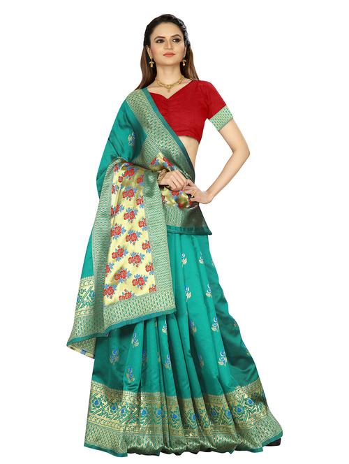 green woven saree with blouse - 19684773 - Very Small Image - 1