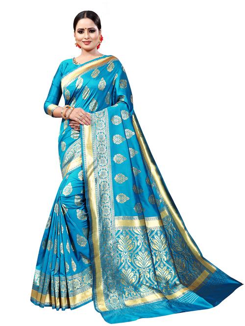 light blue silk saree with blouse - 19684777 - Very Small Image - 1