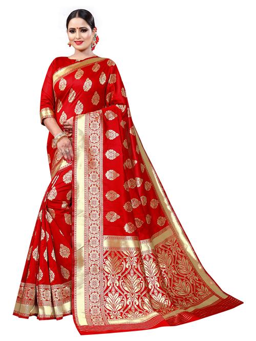 red silk saree with blouse - 19684778 - Very Small Image - 1