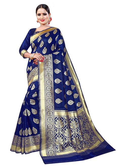 dark blue silk saree with blouse - 19684779 - Very Small Image - 1