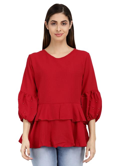 red cotton solid peplum top - 19684932 - Very Small Image - 1