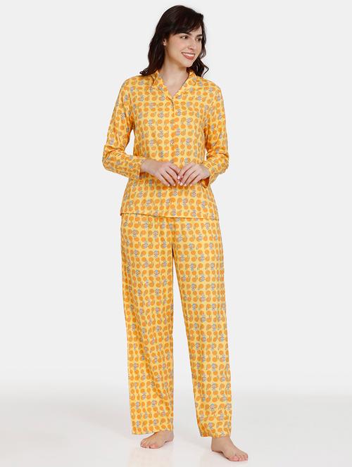 yellow rayon full nightwear set - 19685704 - Very Small Image - 1