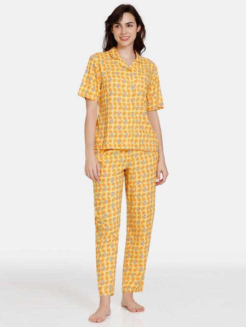 yellow rayon full nightwear set - 19685706 - Very Small Image - 1