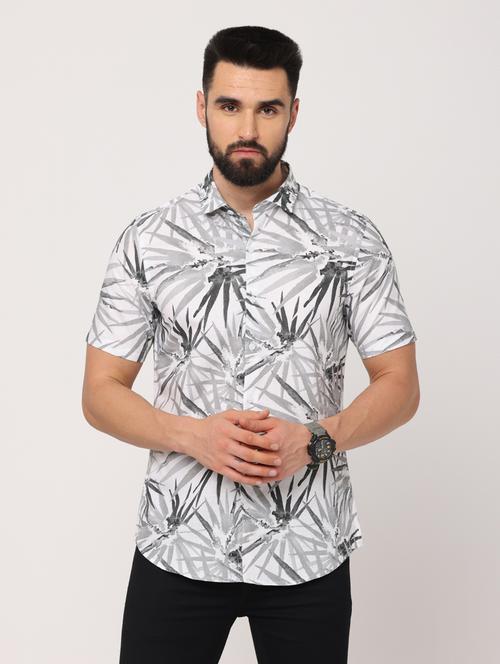 mens leaf print casual shirt - 19686268 - Very Small Image - 1