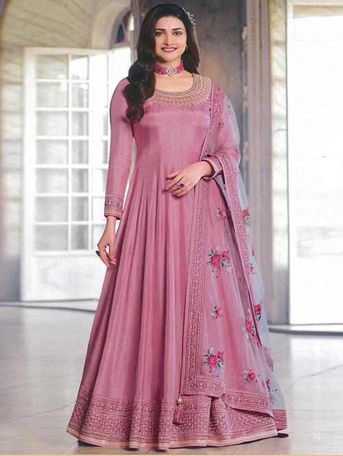 purple embroidered semi-stitched churidaar suits - 19688593 - Very Small Image - 1