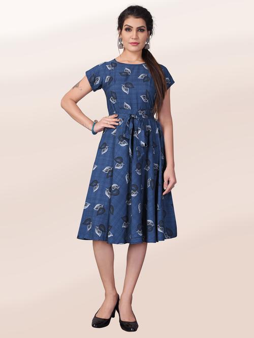 women's fit & flare leaf print dress - 19689995 - Very Small Image - 1