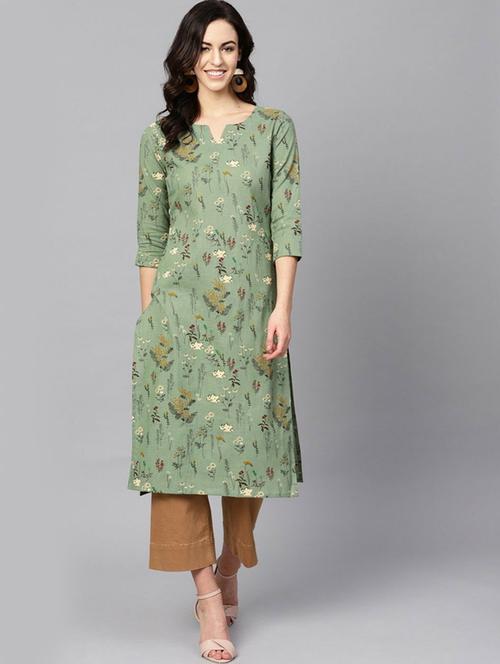green printed straight kurta - 19690408 - Very Small Image - 1
