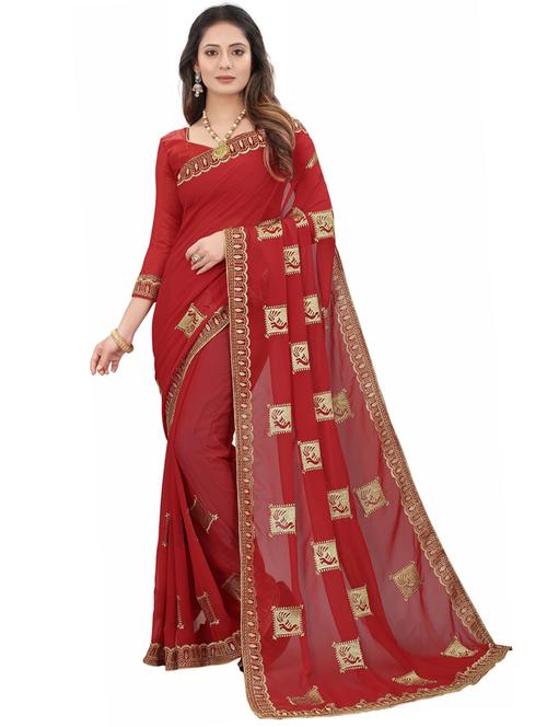 gold print woven saree with blouse - 19690434 - Very Small Image - 1