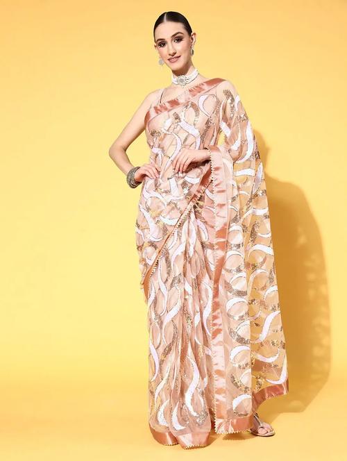 self design sequins woven saree with blouse - 19690444 - Very Small Image - 1