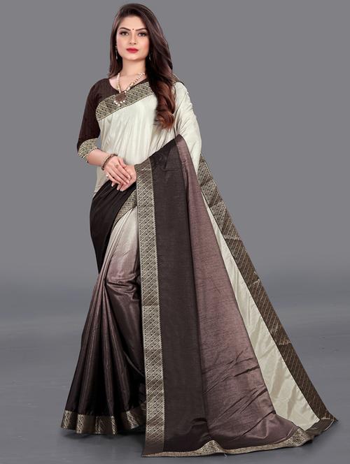 solid with border woven saree with blouse - 19690510 - Very Small Image - 1
