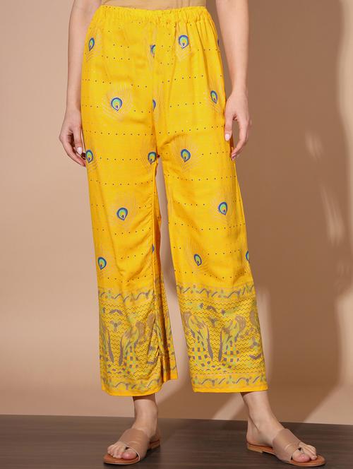yellow rayon palazzos - 19691094 - Very Small Image - 1
