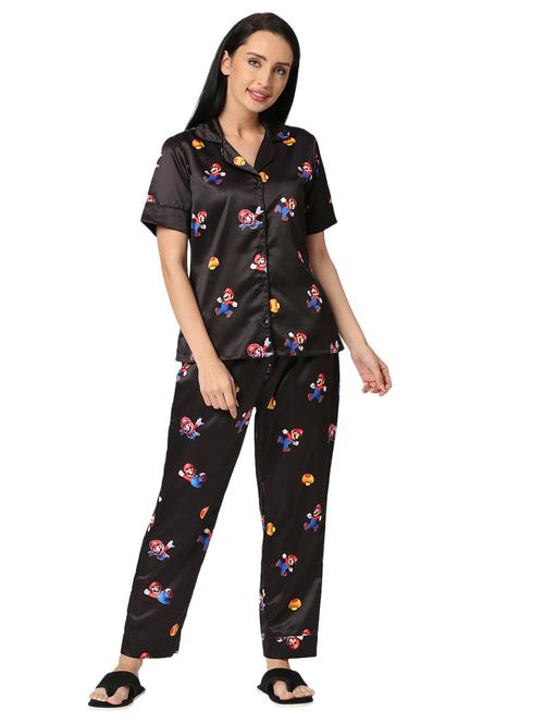printed lapel neck pyjama set - 19691217 - Very Small Image - 1