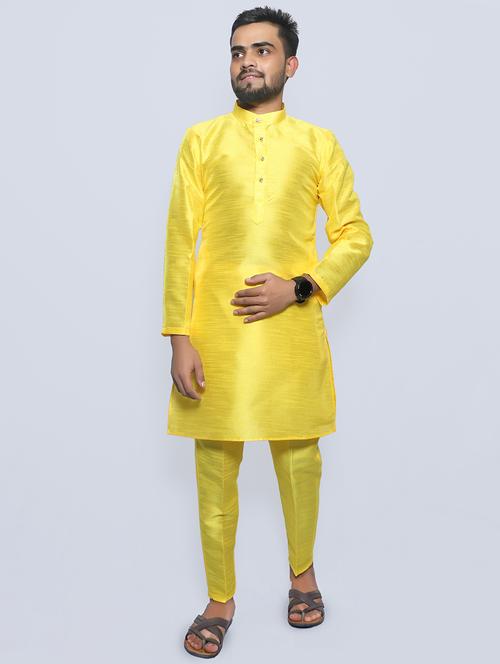 yellow solid kurta pyjama ethnic wear set - 19691231 - Very Small Image - 1