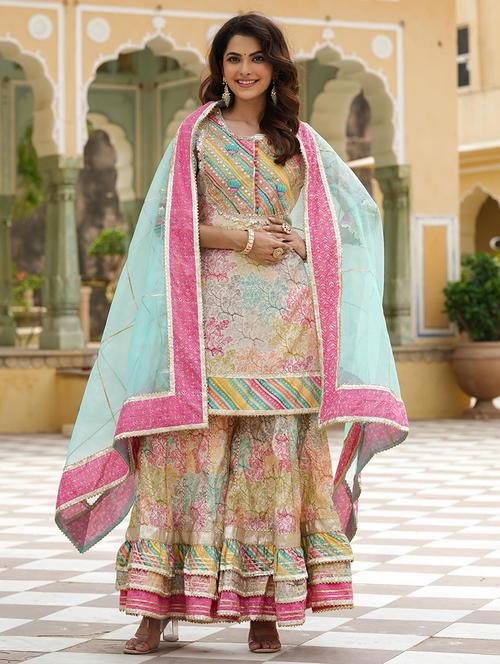 multi colored embroidered kurta sharara set - 19691307 - Very Small Image - 1