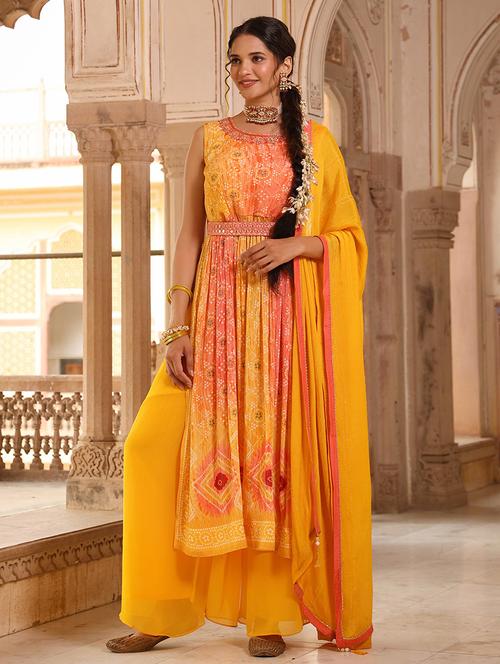 yellow embroidered kurta palazzo set - 19691314 - Very Small Image - 1