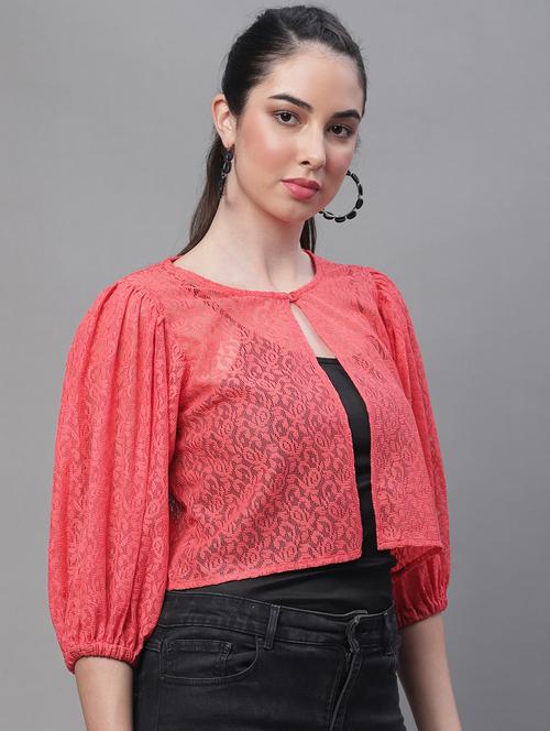 red cotton blend shrug - 19691600 - Very Small Image - 1