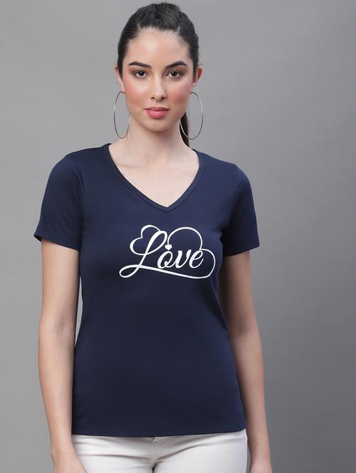 women's chest print v neck t-shirt - 19691646 - Very Small Image - 1