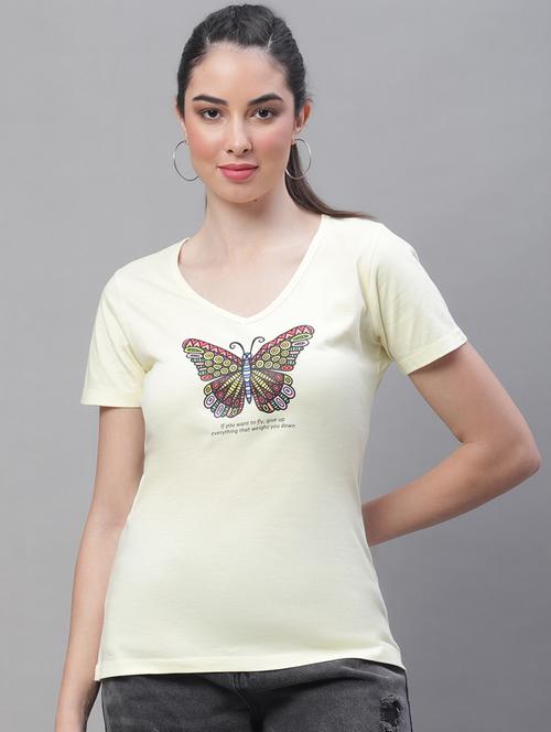 women's chest print v neck t-shirt - 19691648 - Very Small Image - 1