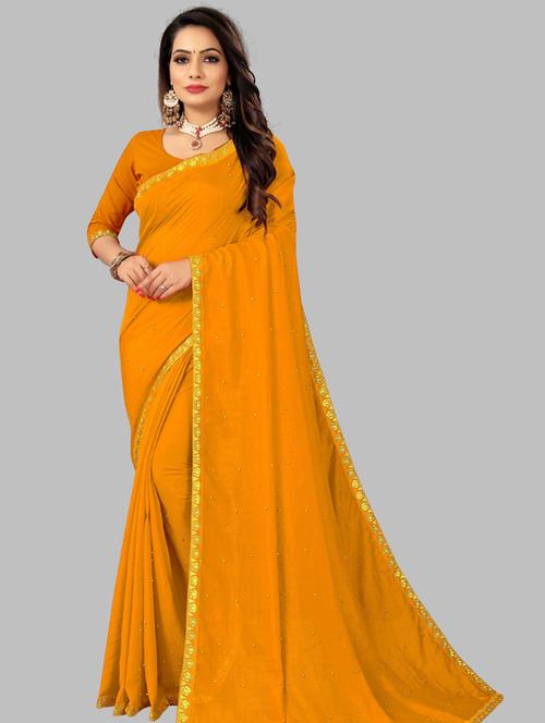 yellow georgette bordered saree with blouse - 19691674 - Very Small Image - 1