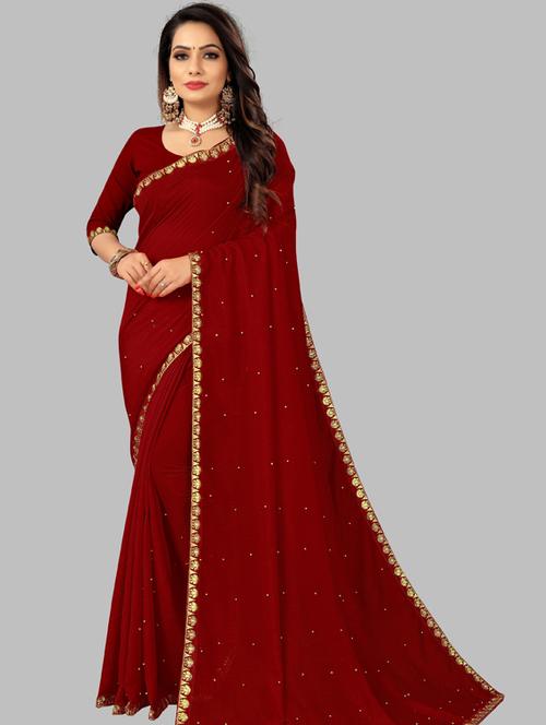 maroon georgette bordered saree with blouse - 19691676 - Very Small Image - 1