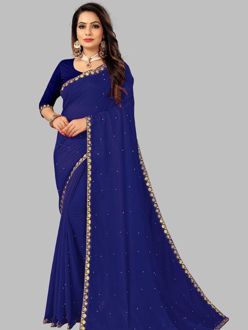 dark blue georgette bordered saree - 19691678 - Very Small Image - 1
