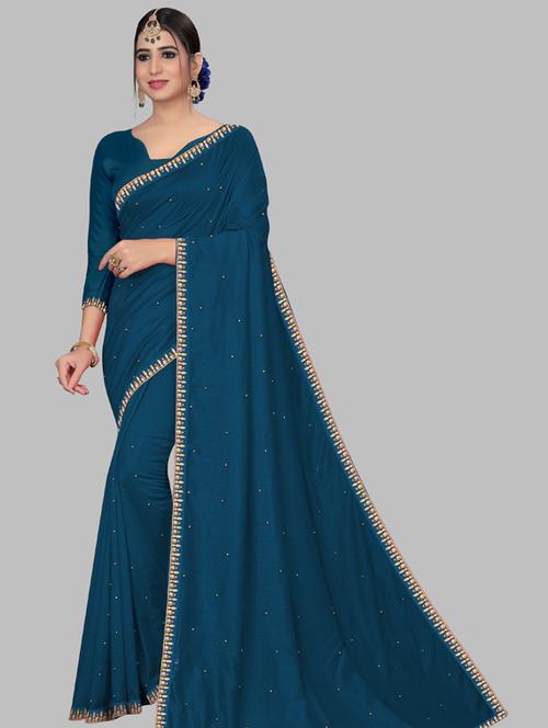 embroidered bordered saree with blouse - 19691697 - Very Small Image - 1