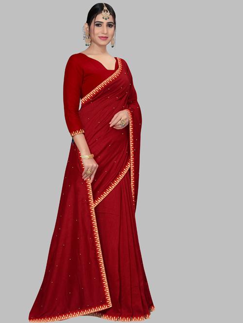 embroidered bordered saree with blouse - 19691699 - Very Small Image - 1