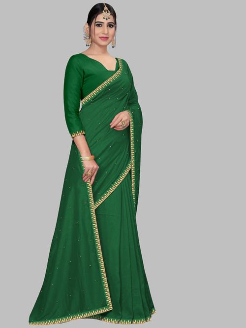 embroidered bordered saree with blouse - 19691700 - Very Small Image - 1