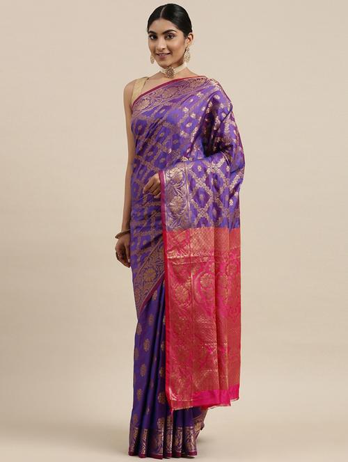 blue silk blend patola saree with blouse - 19691703 - Very Small Image - 1
