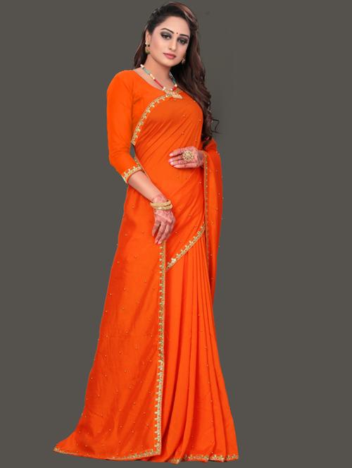 orange georgette bordered saree - 19691728 - Very Small Image - 1