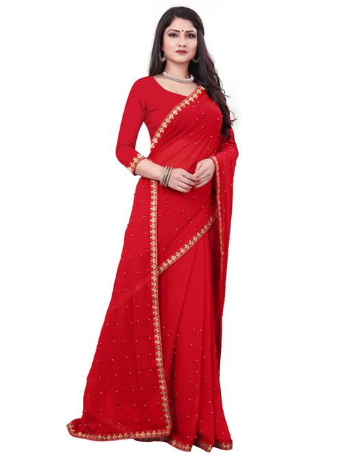 solid bordered saree with blouse - 19691735 - Very Small Image - 1