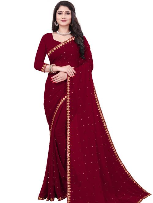 solid bordered saree with blouse - 19691736 - Very Small Image - 1