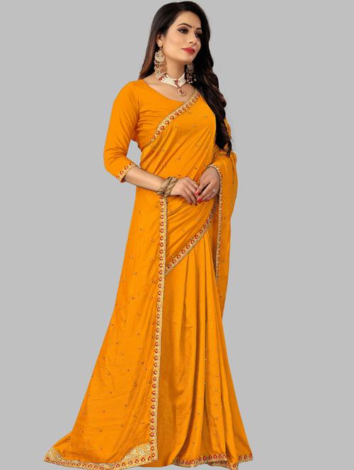 solid bordered saree with blouse - 19691744 - Very Small Image - 1