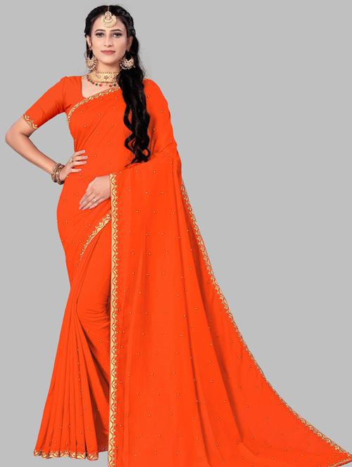 solid bordered saree with blouse - 19691753 - Very Small Image - 1
