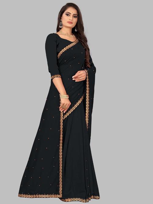 solid bordered saree with blouse - 19691856 - Very Small Image - 1