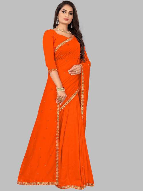 solid bordered saree with blouse - 19691858 - Very Small Image - 1