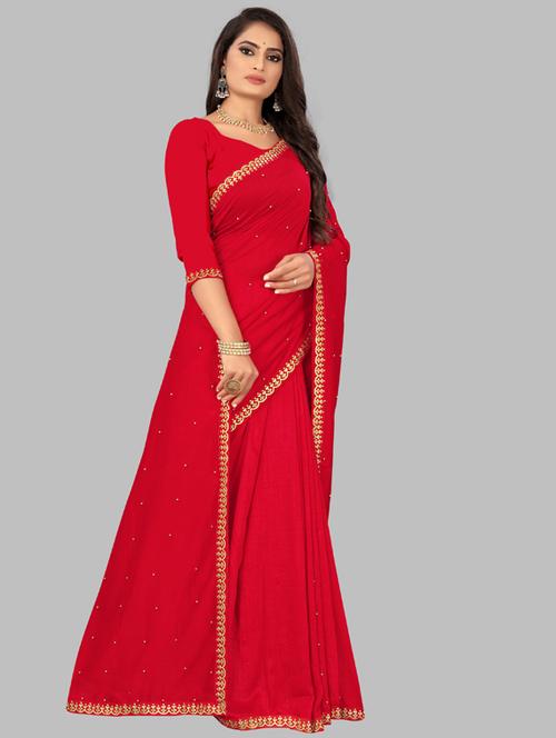 solid bordered saree with blouse - 19691861 - Very Small Image - 1