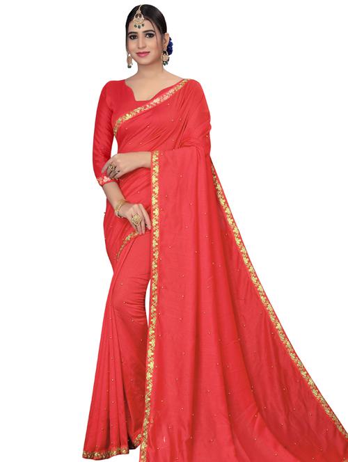 solid bordered saree with blouse - 19691903 - Very Small Image - 1