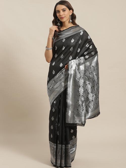 black silk blend banarasi saree - 19692253 - Very Small Image - 1