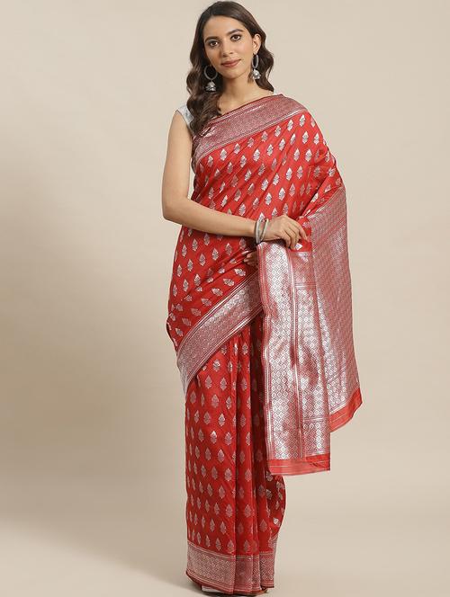 red silk blend banarasi saree with blouse - 19692254 - Very Small Image - 1