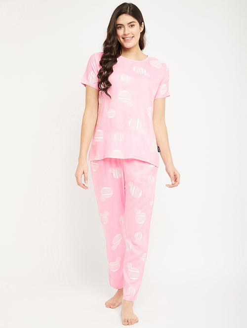 pink crepe printed pyjama set - 19692500 - Very Small Image - 1