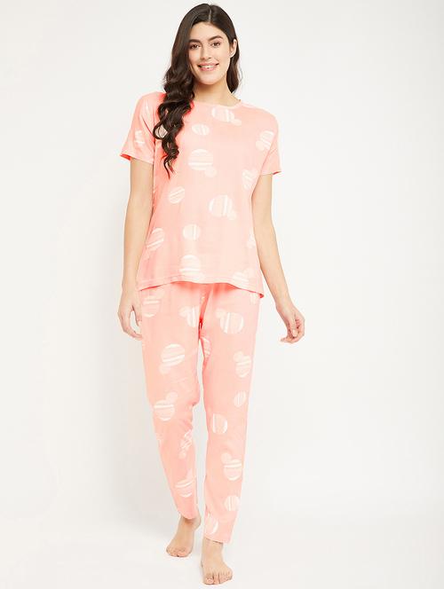 peach crepe printed pyjama set - 19692503 - Very Small Image - 1