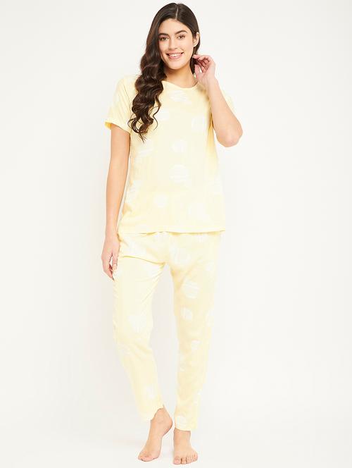 yellow crepe printed pyjama set - 19692505 - Very Small Image - 1