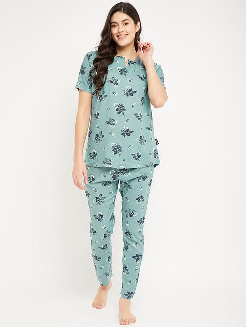 green crepe printed pyjama set - 19692507 - Very Small Image - 1