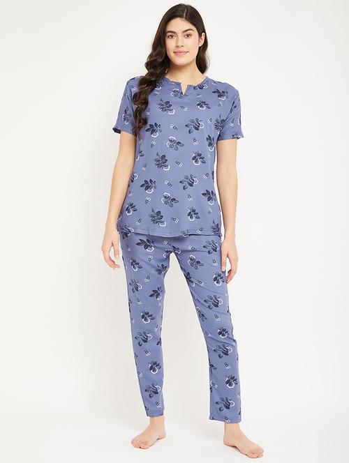 blue crepe printed pyjama set - 19692508 - Very Small Image - 1