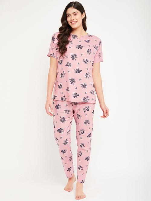 pink crepe printed pyjama set - 19692513 - Very Small Image - 1
