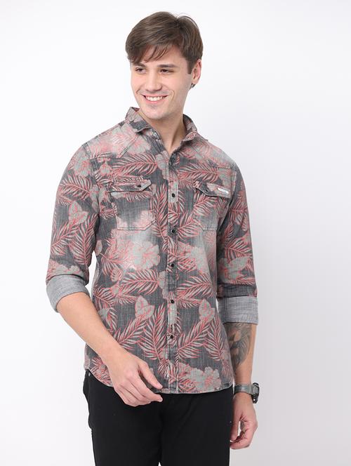 grey denim casual shirt - 19693259 - Very Small Image - 1