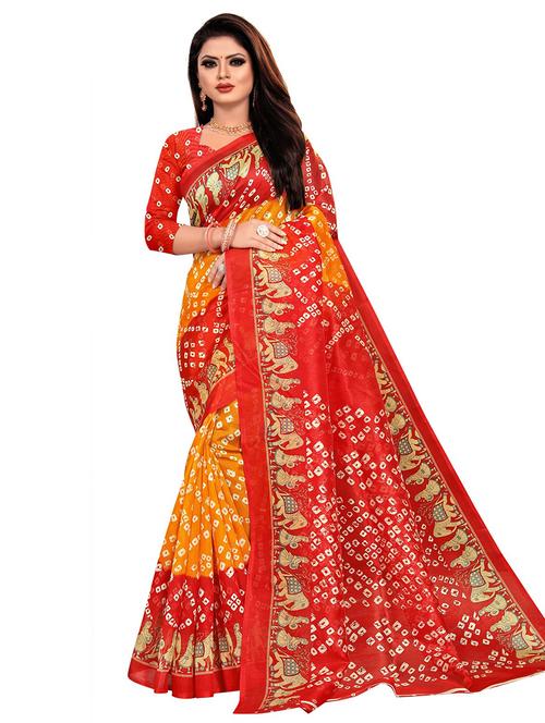 printed bandhani saree with blouse - 19693355 - Very Small Image - 1