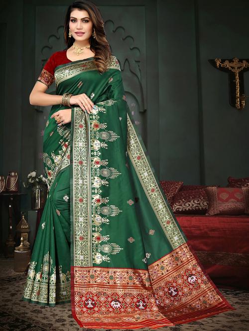 women's self design dark green colored saree with blouse - 19693403 - Very Small Image - 1
